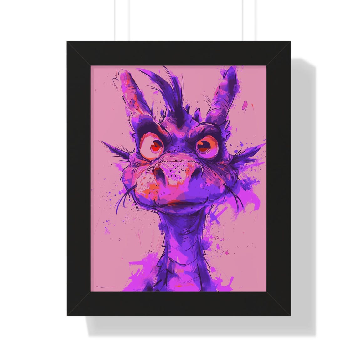 Sassy Grumpy Little Purple Cartoon Dragon Portrait Framed Poster - Image 3