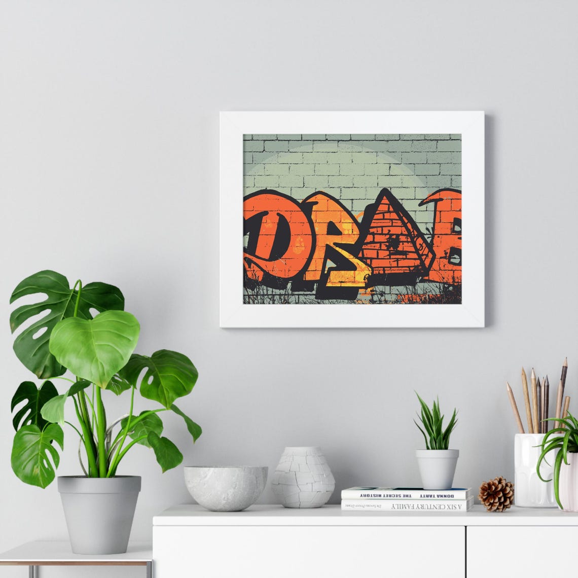 Bold Orange Bubble Graffiti Letters on Old Brick Framed Poster - Image 3