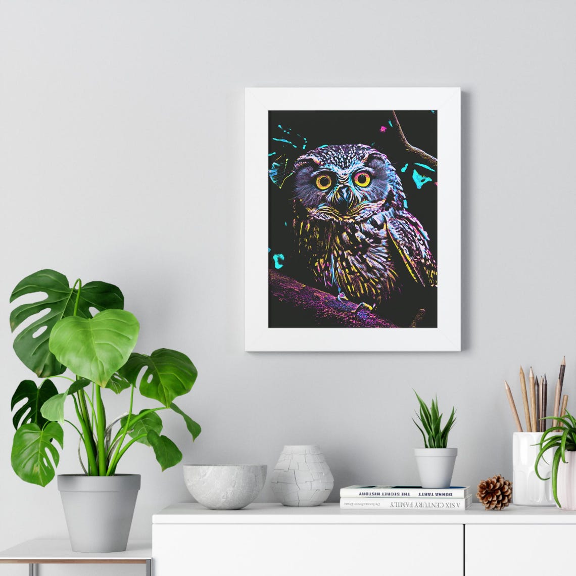 Neon Night Owl Poster Vibrant Pop Art Owl Perched on a Branch - Image 2