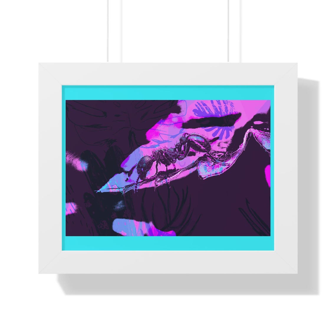 Close-Up Ant Macro Portrait in Neon Magenta Pop Art Framed Poster - Image 3