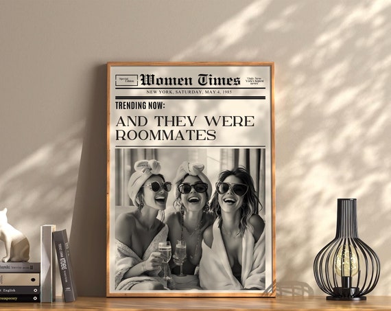 Trendy New York Newspaper Headline Poster Vintage Bar Cart Print Retro Decor Apartment Funky Wall Art Instant