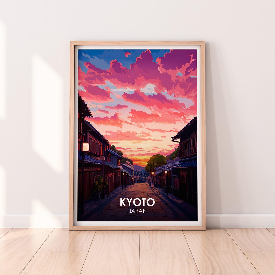 Kyoto Japan Old Street Sunset Pink Clouds Evening Light Poster