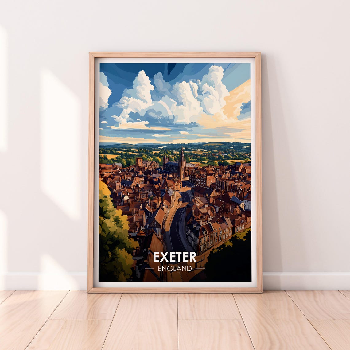 Exeter England Historic Red Roofs Cathedral Countryside Aerial Poster