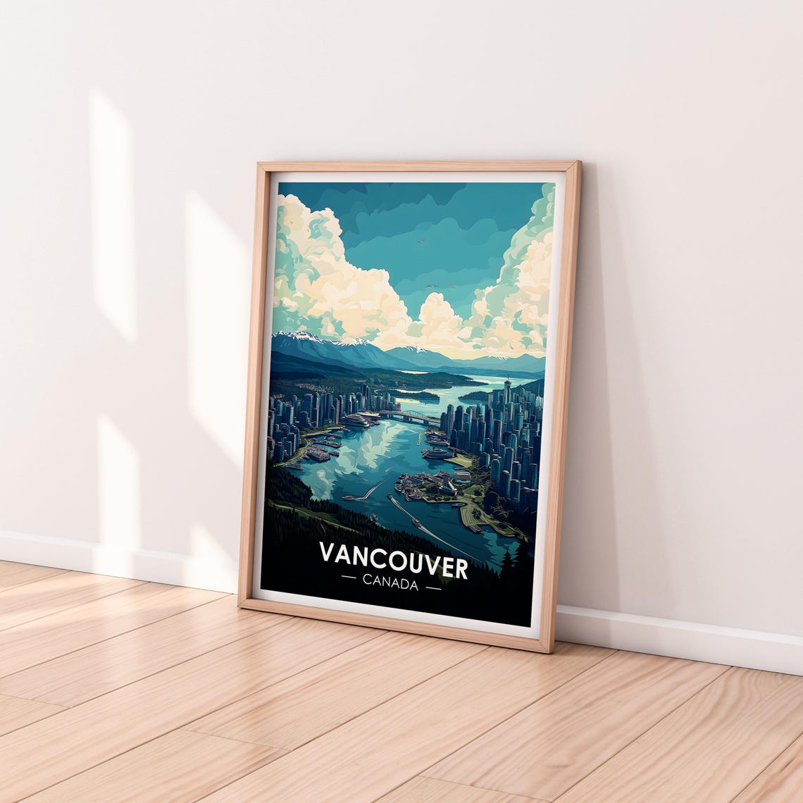Vancouver Canada Harbour Skyline North Shore Mountains Aerial Poster - Image 2