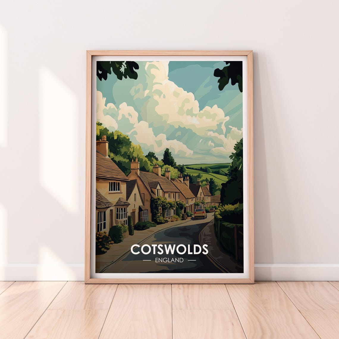 Cotswolds England Charming Stone Cottages Street Travel Poster