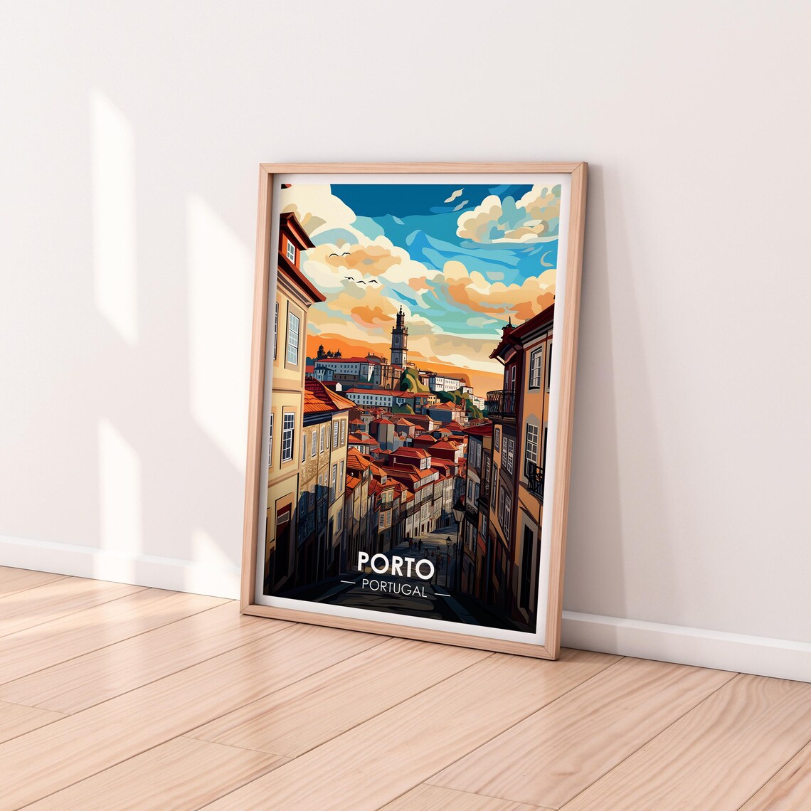 Porto Portugal Steep Old Street Clerigos Tower Rooftops Poster - Image 2