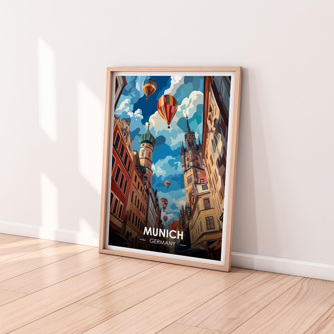 Munich Germany Hot Air Balloons Old Town Towers Retro Travel Poster - Image 2