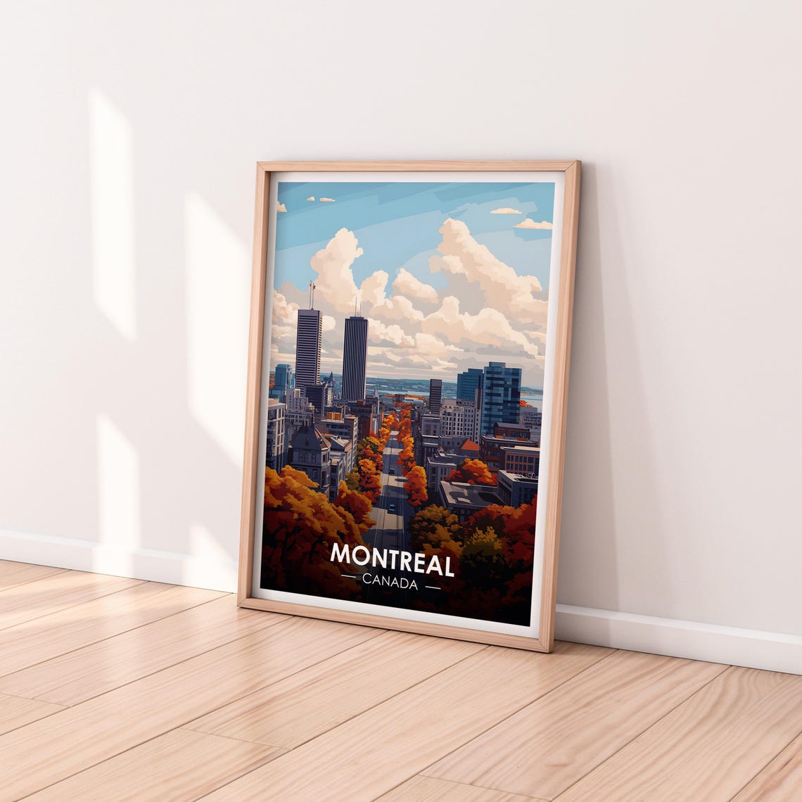 Montreal Canada Autumn Boulevard Orange Trees Skyscrapers Poster - Image 2
