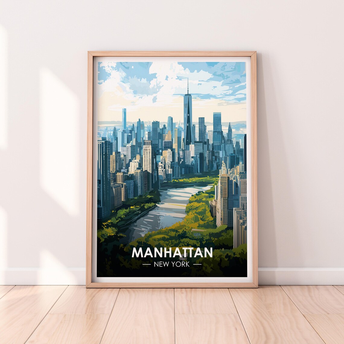 Manhattan New York Downtown Skyline Harbor Tower Travel Poster
