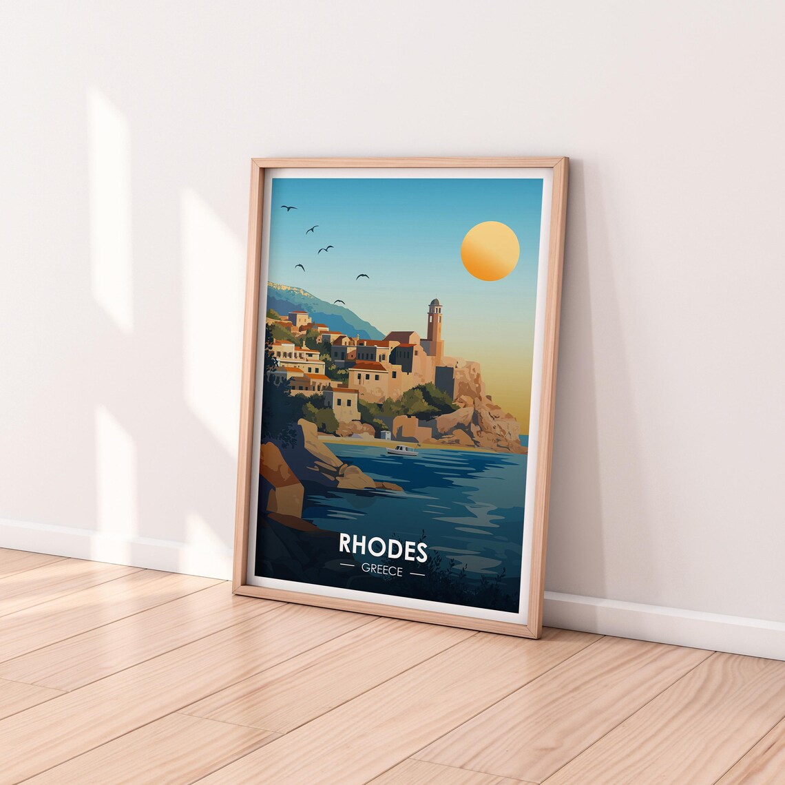 Rhodes Greece Seaside Town Sunset Harbor Vintage Travel Poster - Image 2