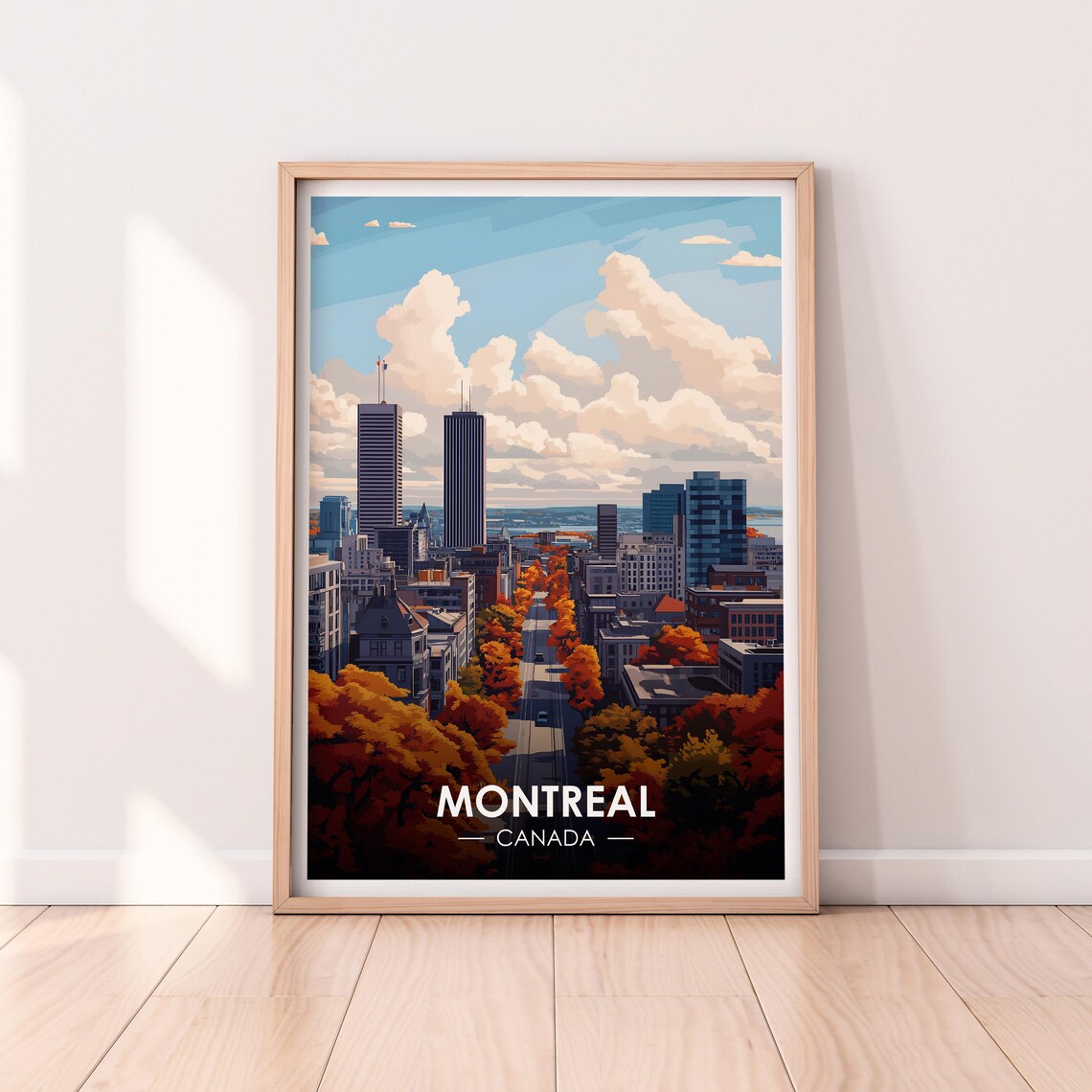 Montreal Canada Autumn Boulevard Orange Trees Skyscrapers Poster