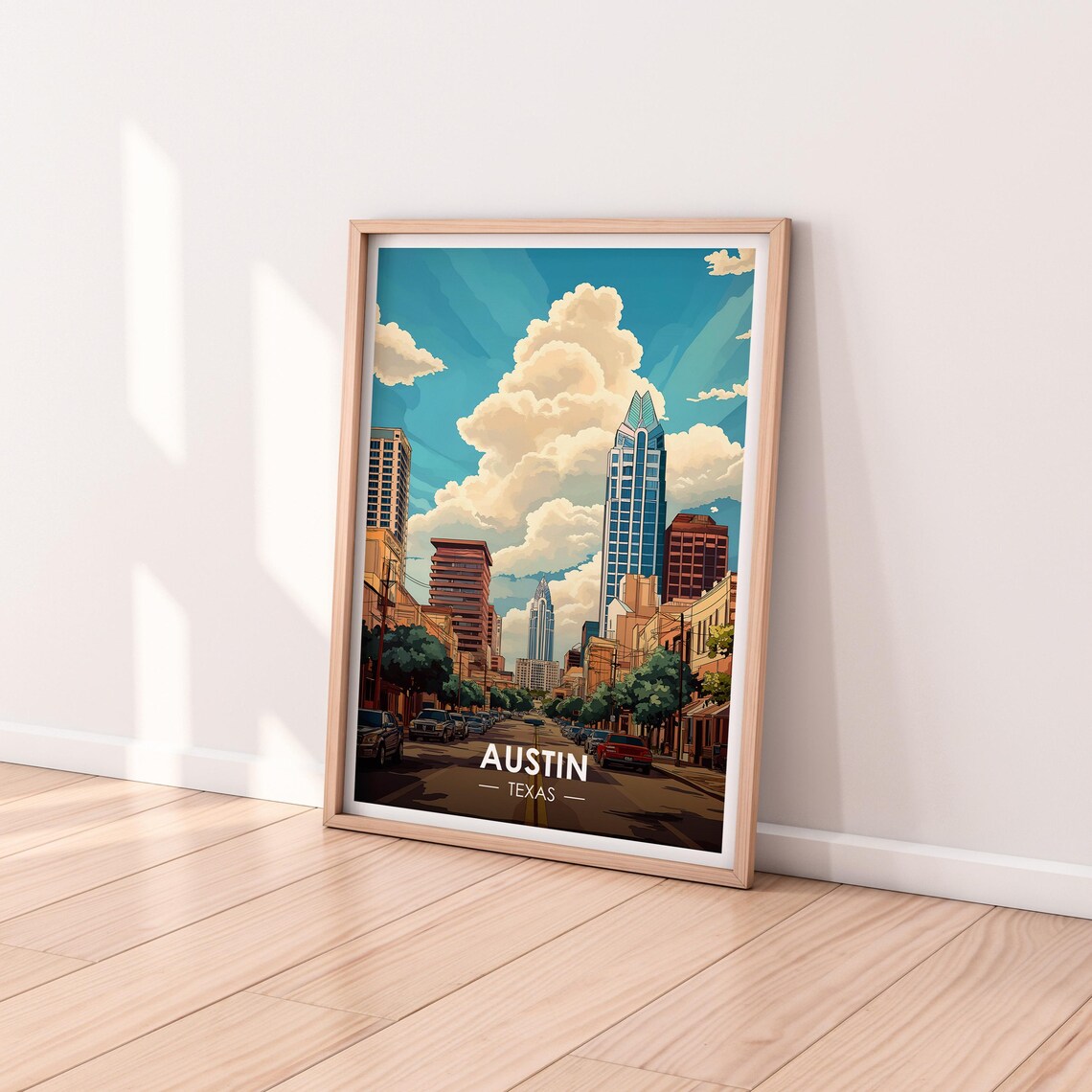 Austin Texas Downtown Street Skyline Daytime Vintage Travel Poster - Image 2