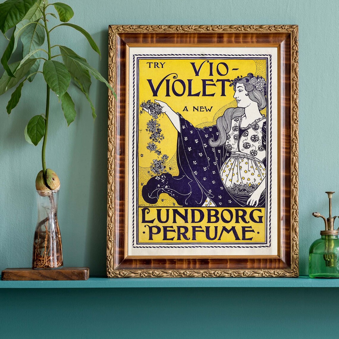 Lundborg Perfume Try Vio Violet Vintage Art Nouveau Ad Poster - Image 4