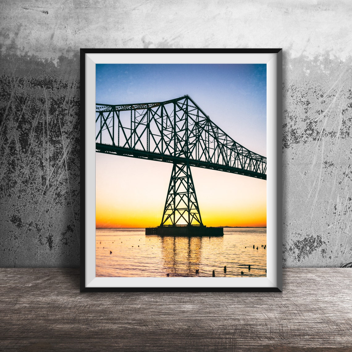 Astoria Bridge Oregon Sunset River Silhouette Photography Poster