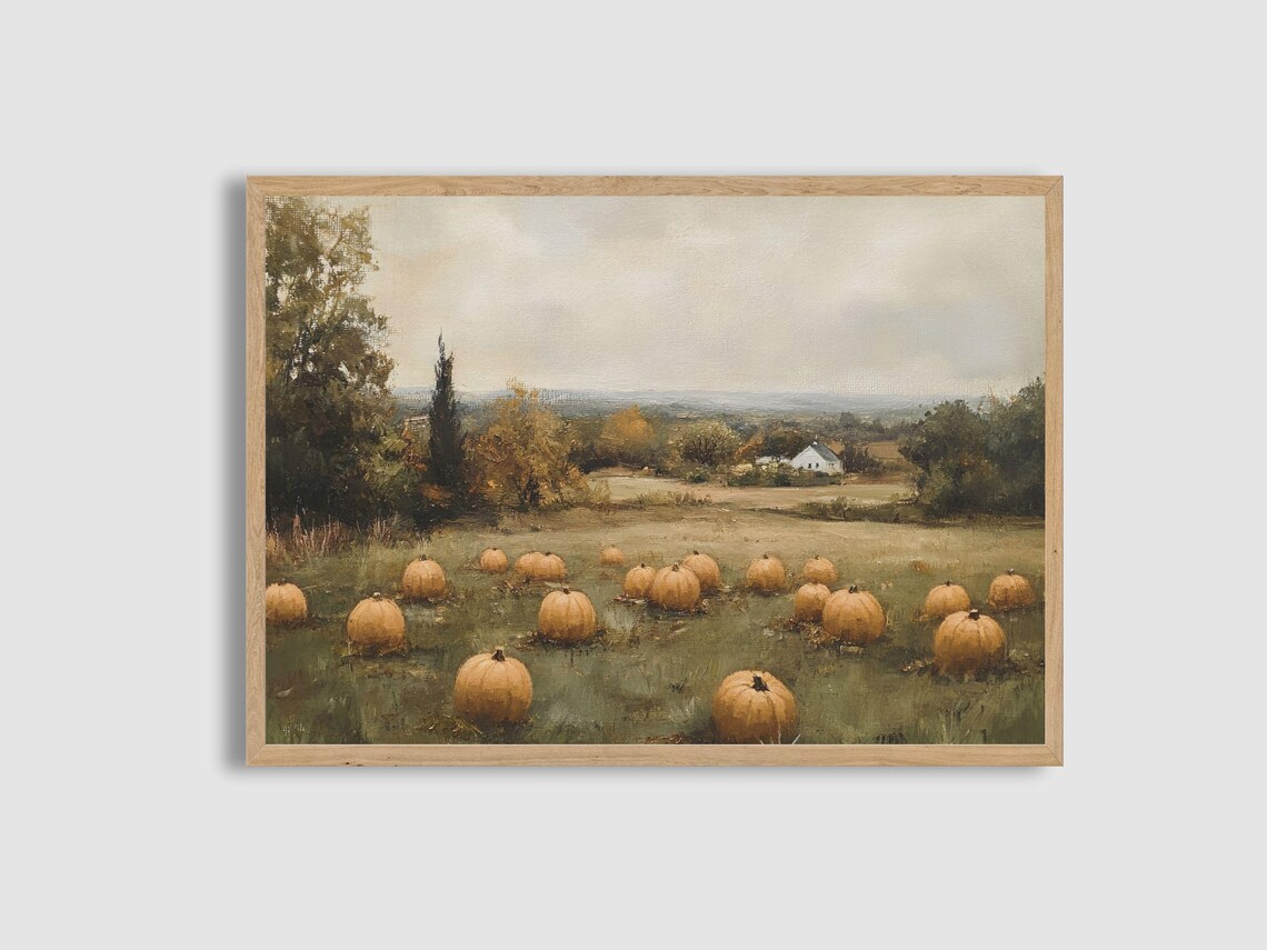 Vintage Pumpkin Patch Field Farmhouse Harvest Countryside Art Poster - Image 2