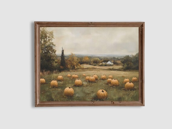 Vintage Pumpkin Patch Field Farmhouse Harvest Countryside Art Poster