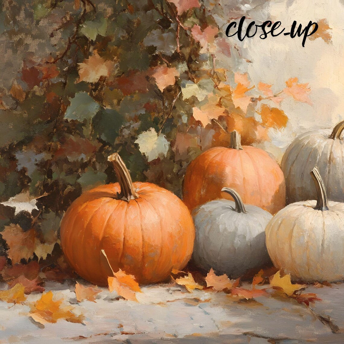 Farmhouse Pumpkin Group Against Ivory Wall Autumn Harvest Still Life Art Poster - Image 3