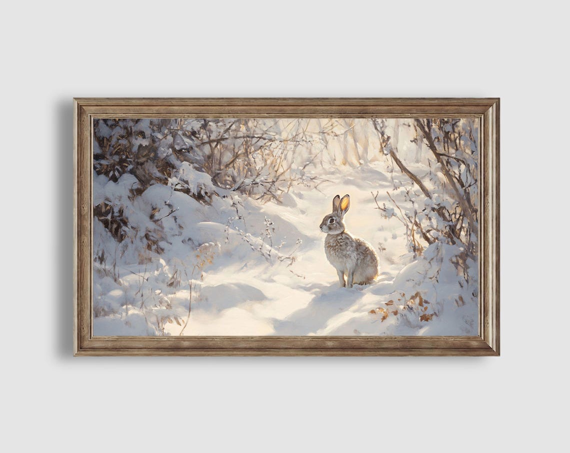 Rabbit in Sunlit Snowy Forest Golden Winter Wildlife Scene Art Poster - Image 2