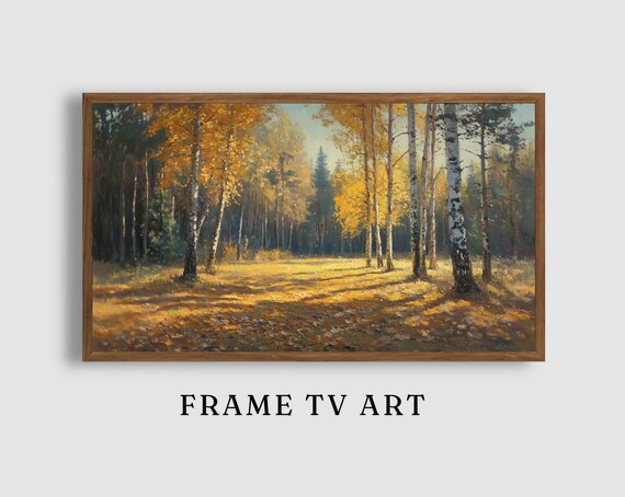Golden Birch Grove Autumn Sunbeams Tall Trees Forest Landscape Art Poster