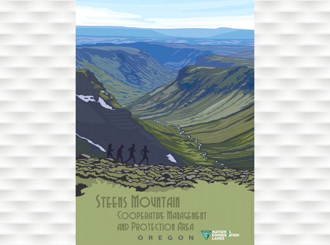 Steens Mountain Oregon Gorge Hikers Conservation Vintage Poster