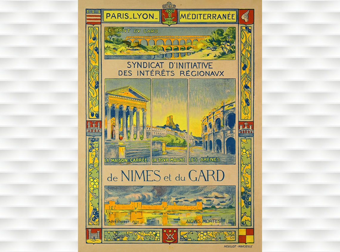 Paris Lyon Mediterranee Nimes Gard Pont du Gard Vintage Poster
