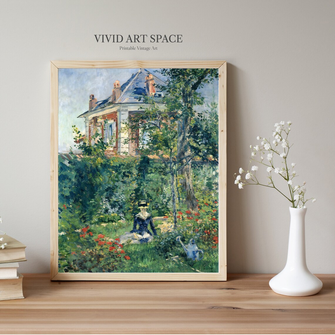 Manet Garden Nook At Bellevue Woman Flowers Vintage Painting Poster - Image 2