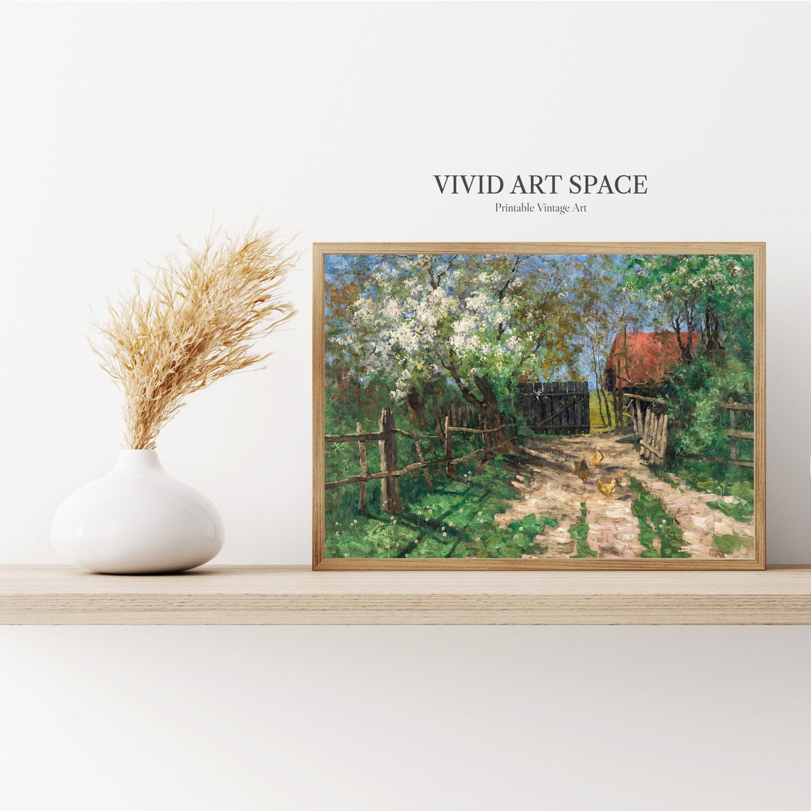 Spring Farm Path Blossom Trees Chickens Vintage Countryside Poster - Image 2