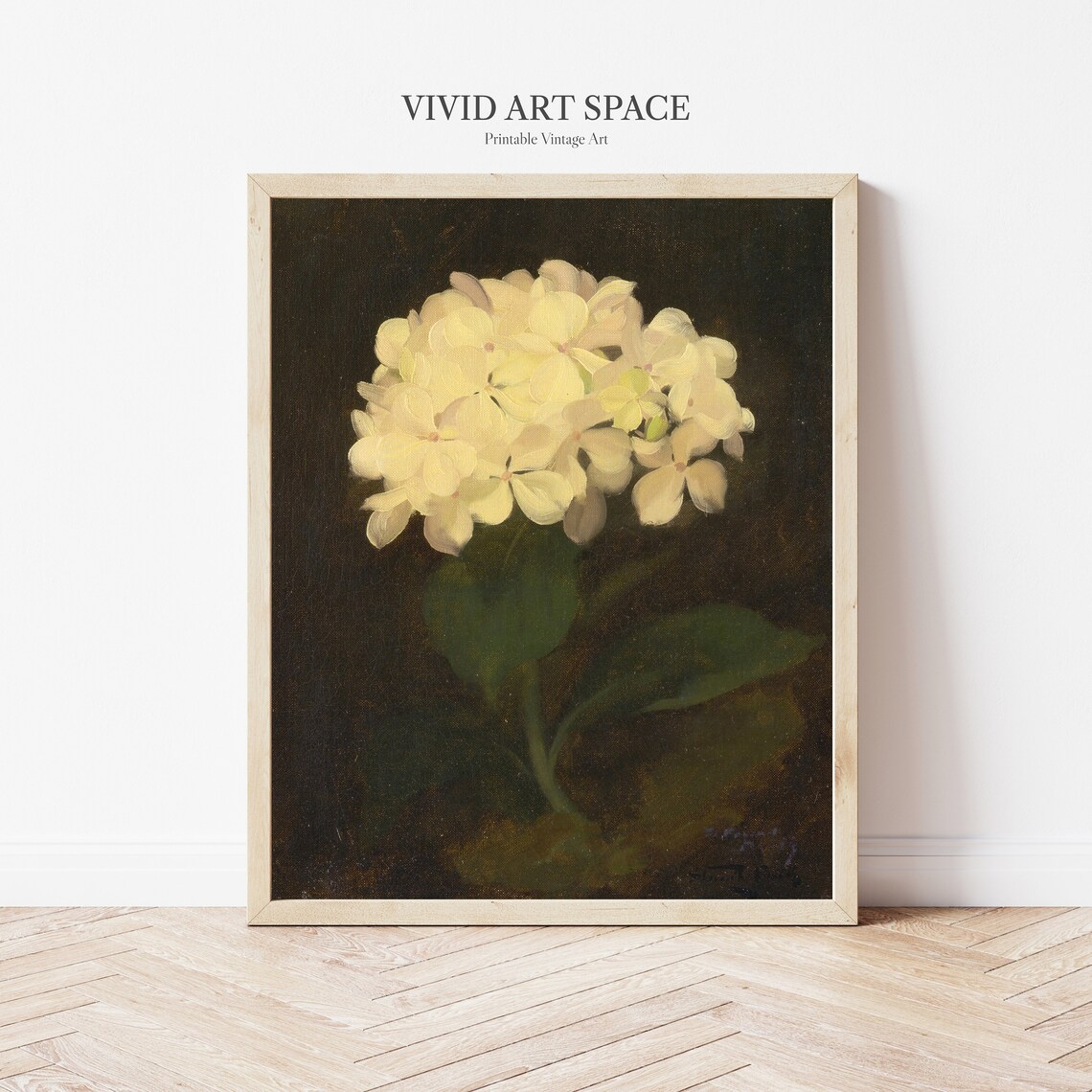 White Hydrangea Dark Floral Wall Art Print - Image 2