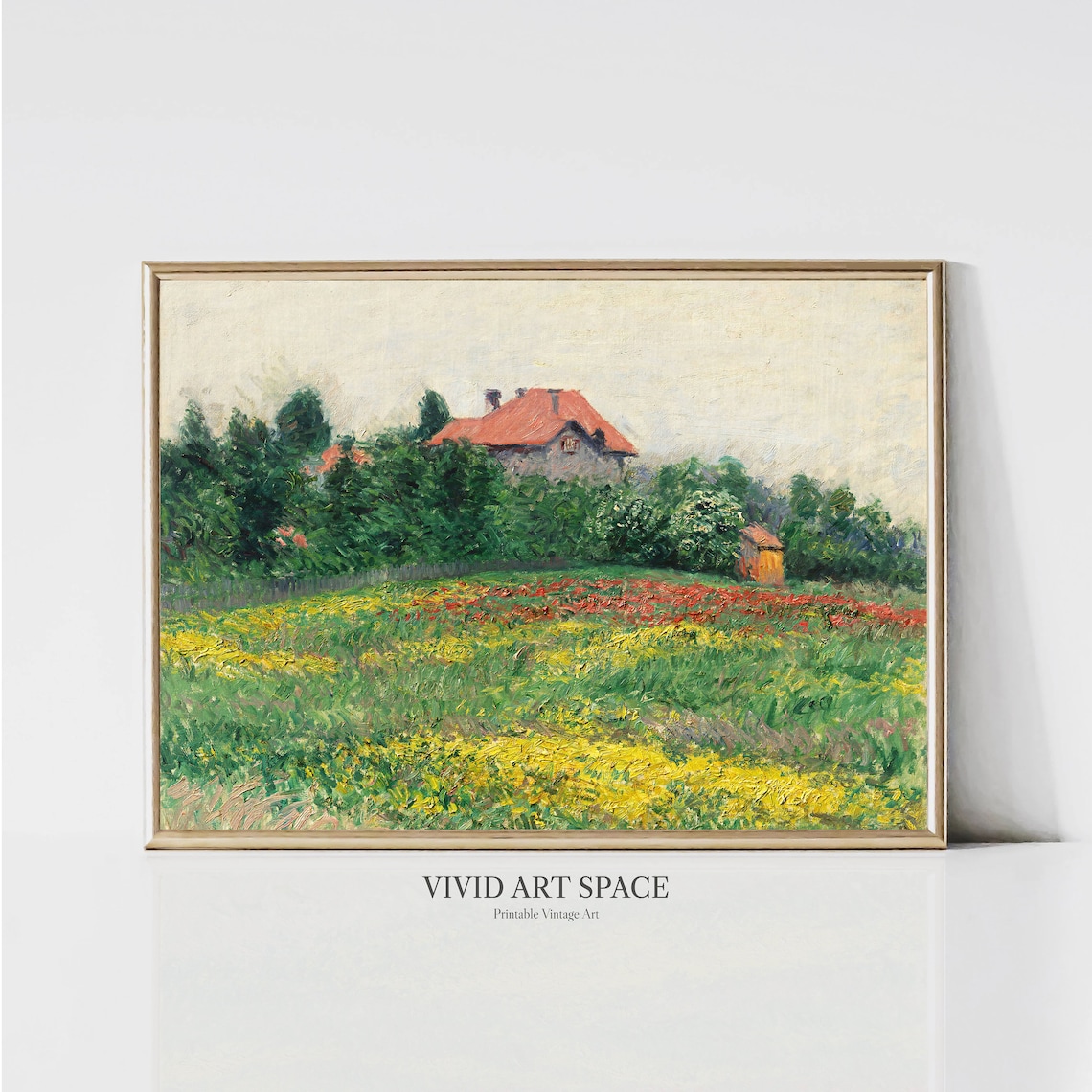 Impressionist Wildflower Garden Red Roof Country House Print - Image 3