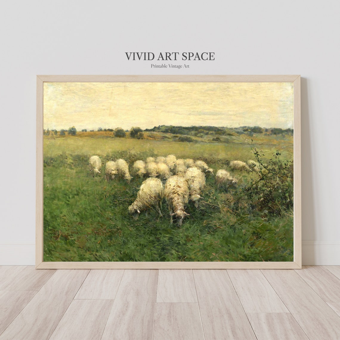 Sheep Flock Grazing Green Meadow Summer Country Landscape Poster - Image 2