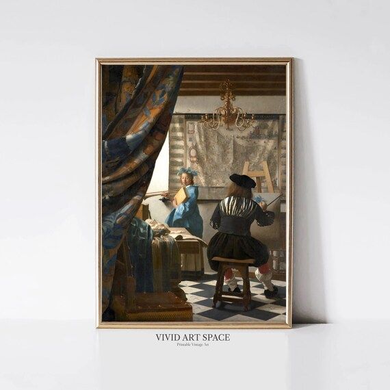 The Art Of Painting By Johannes Vermeer Dutch Baroque Painting Vintage Portrait Print Studio Printable Wall Art