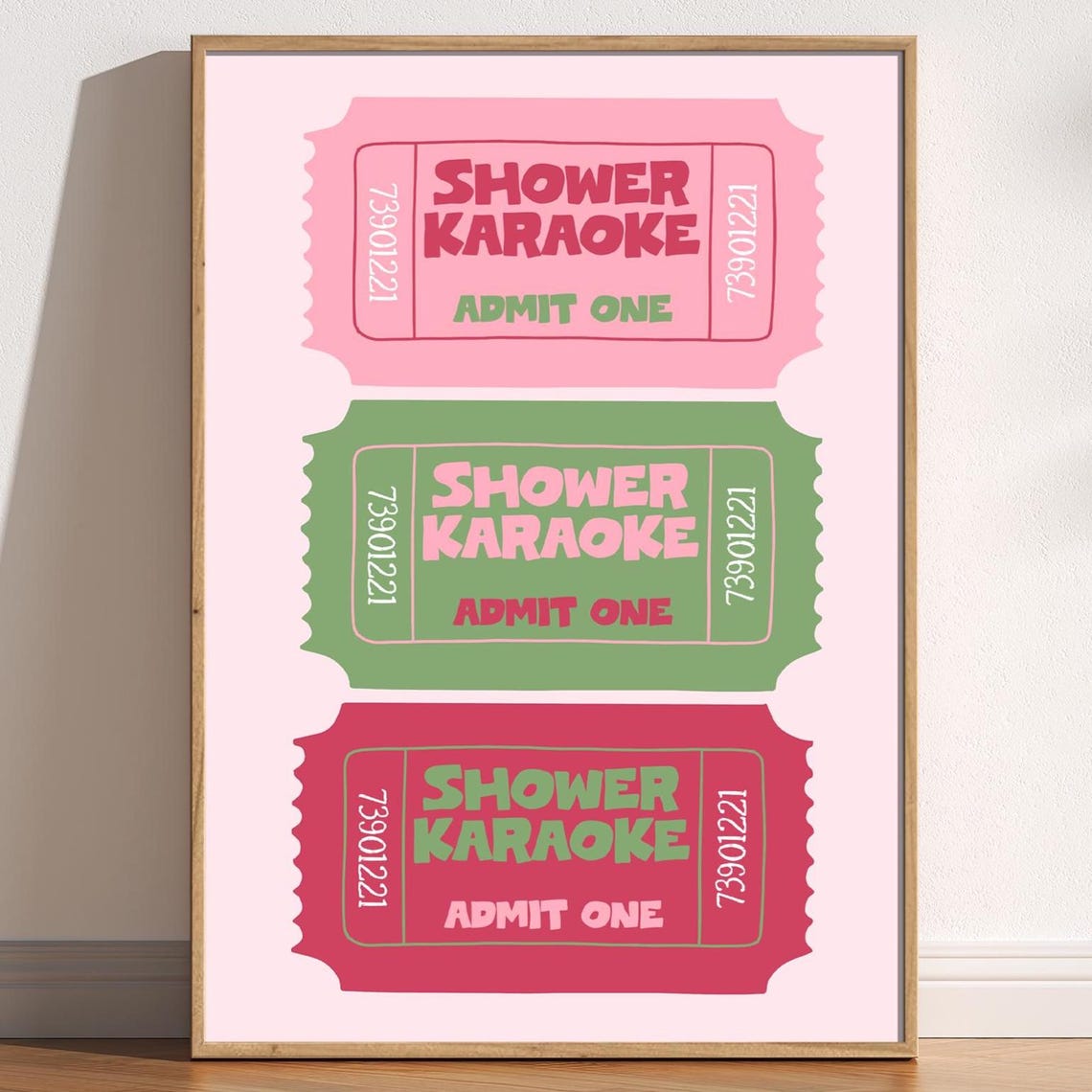 Shower Karaoke Ticket Print, Funny Bathroom Retro Poster