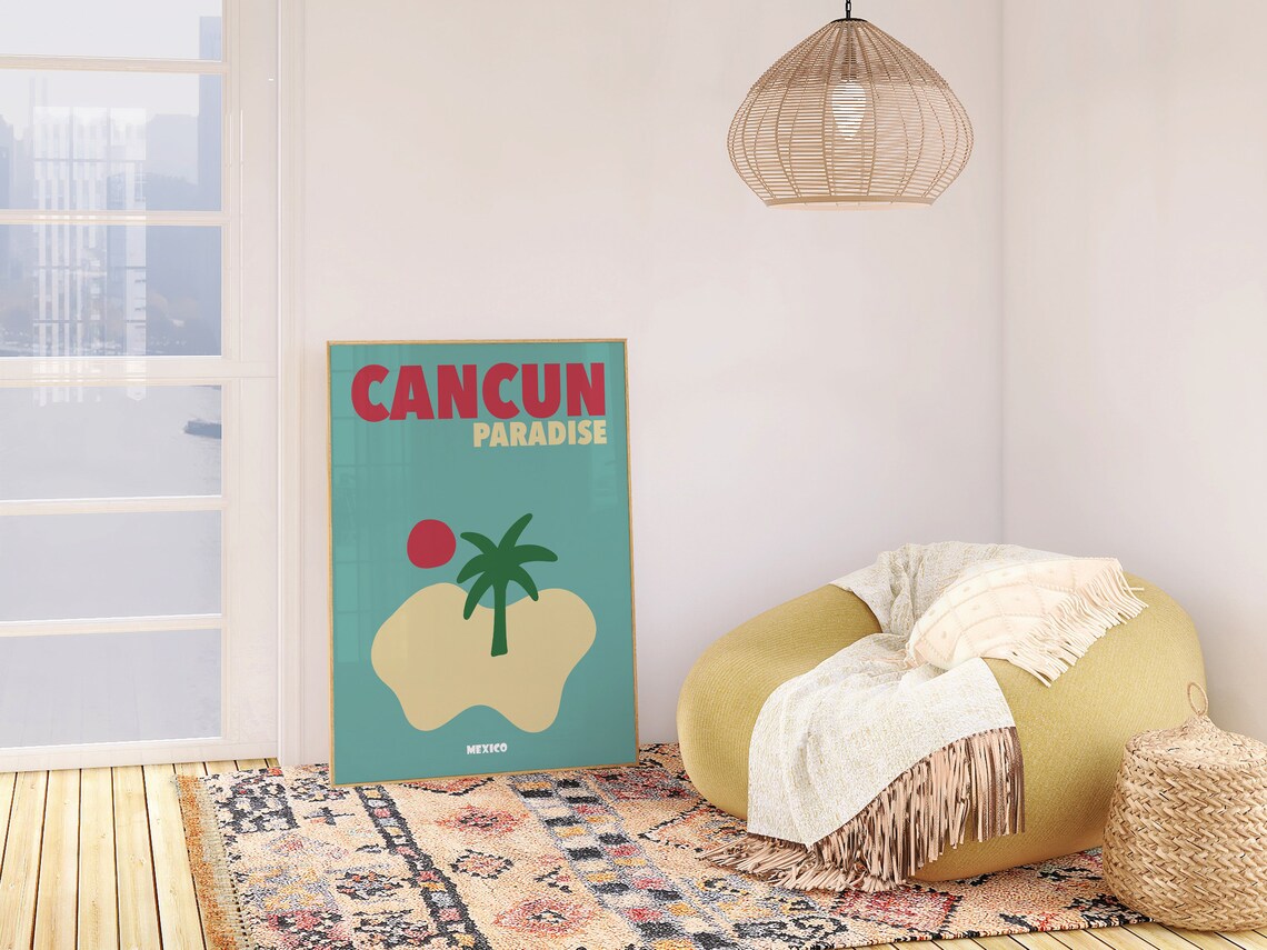 Cancun Paradise Mexico Retro Travel Poster - Image 3