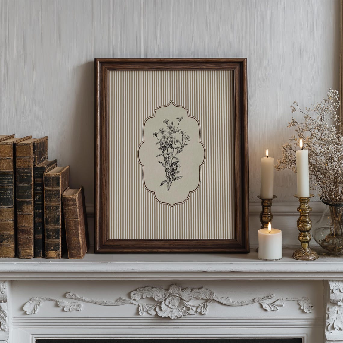 Vintage Botanical Floral Line Art Print Antique Wildflower Illustration Cosy Cottagecore Wall Classic Garden Timeless Stripes - Image 2