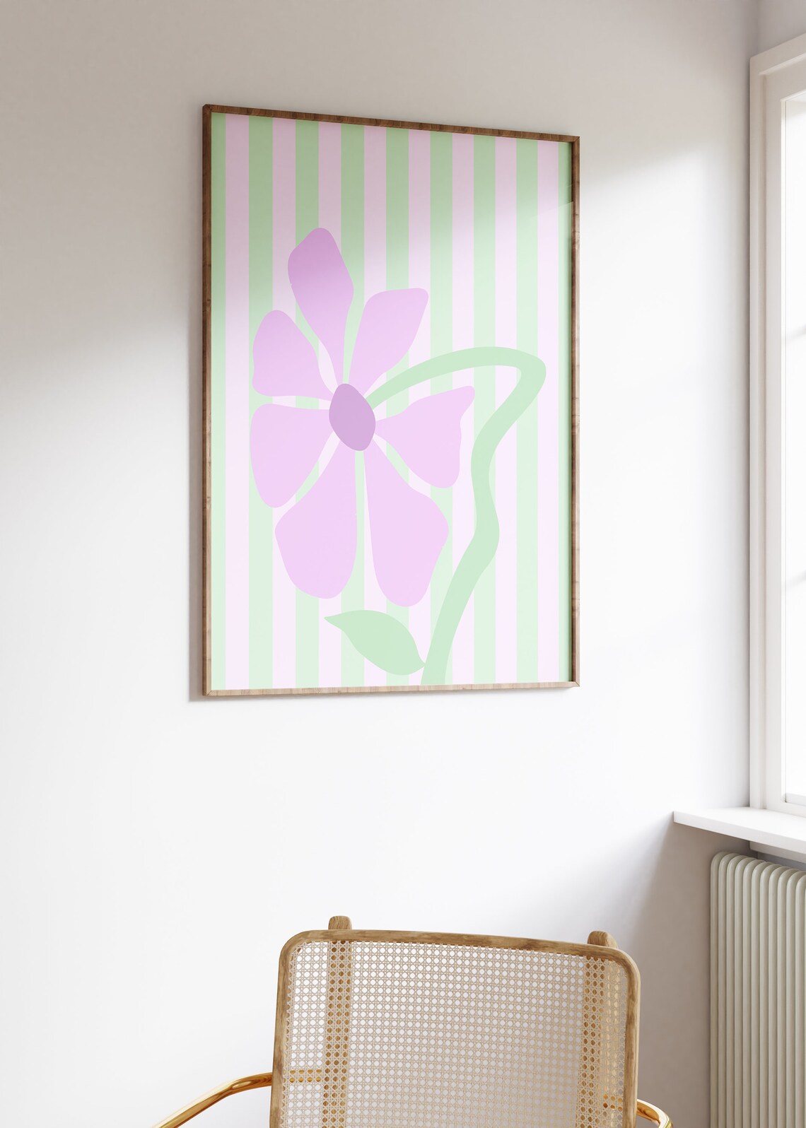 Lime And Lilac Stripes With Abstract Flowers Print - Image 3