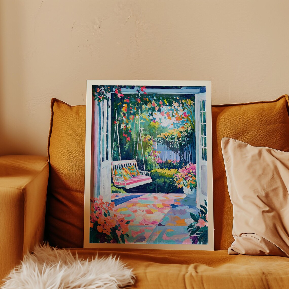 Colorful Porch Swing Garden Floral Impressionist Style Poster - Image 3
