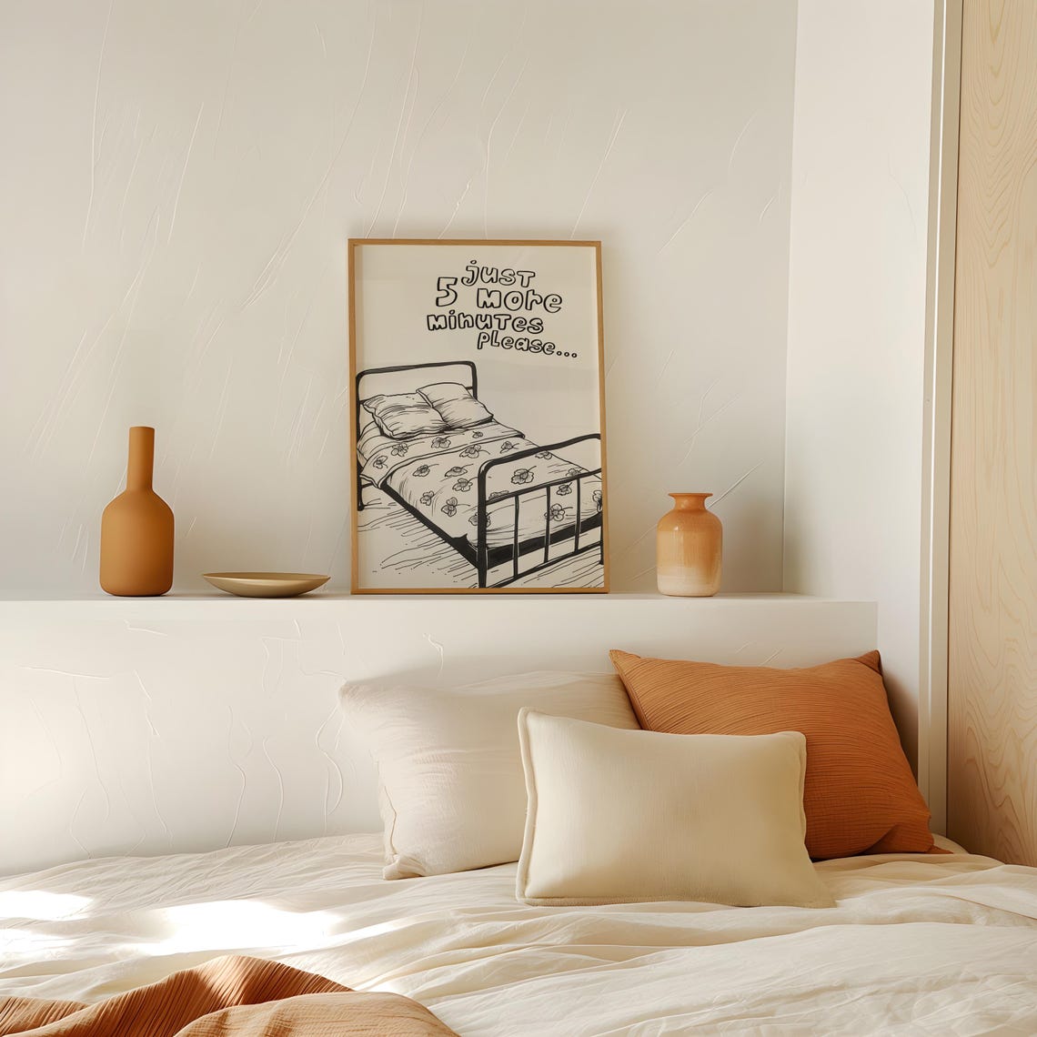 Just 5 More Minutes Please Funny Bed Cozy Bedroom Doodle Poster - Image 3
