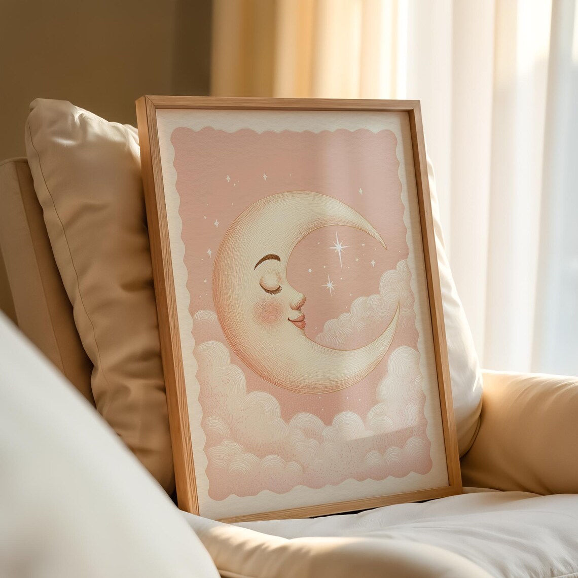 Sweet Sleeping Crescent Moon Vintage Kids Room Nursery Art Poster - Image 3