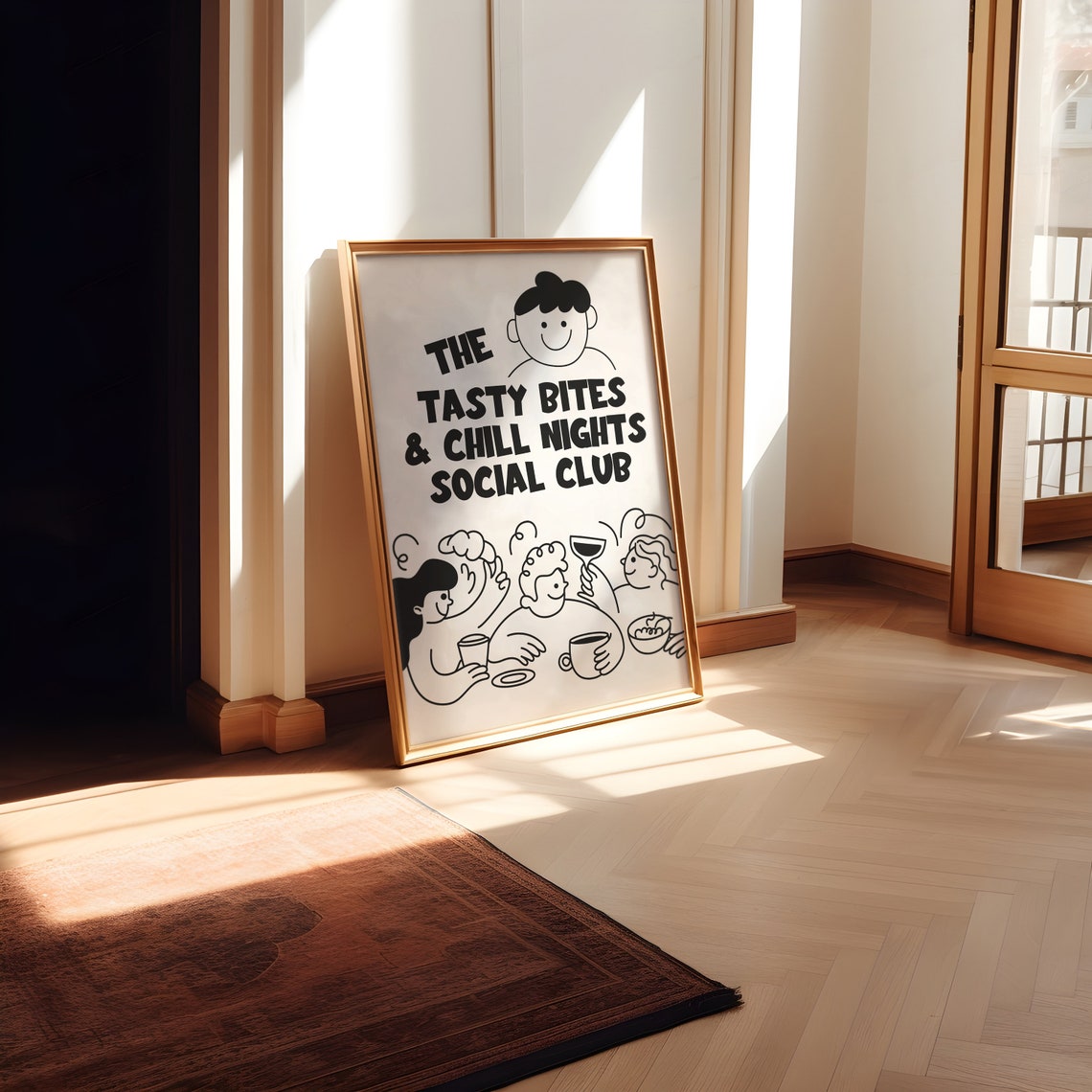 Tasty Bites Chill Nights Social Club Fun Dining Line Art Print - Image 4