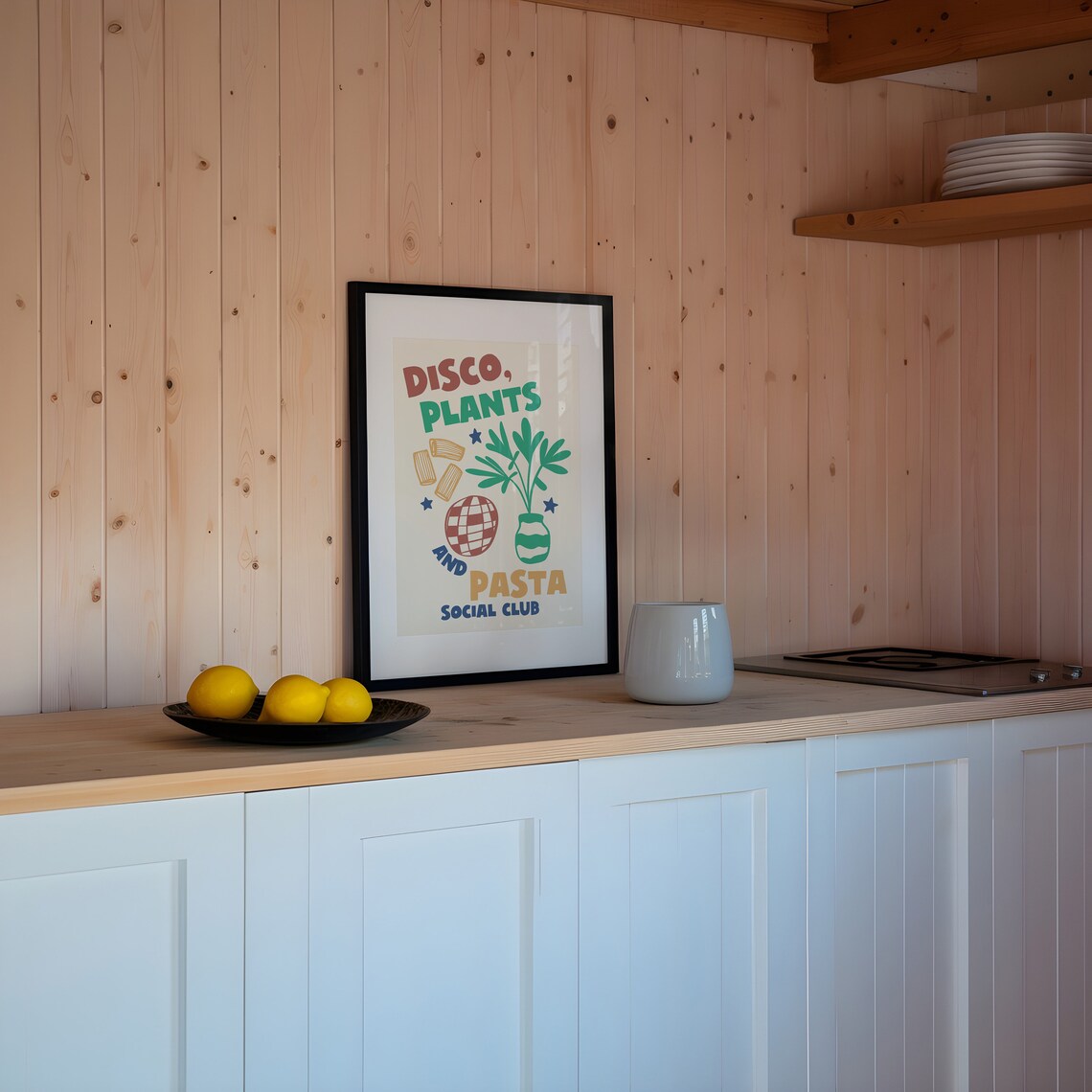 Retro Social Club Poster, Disco Plants and Pasta - Image 2