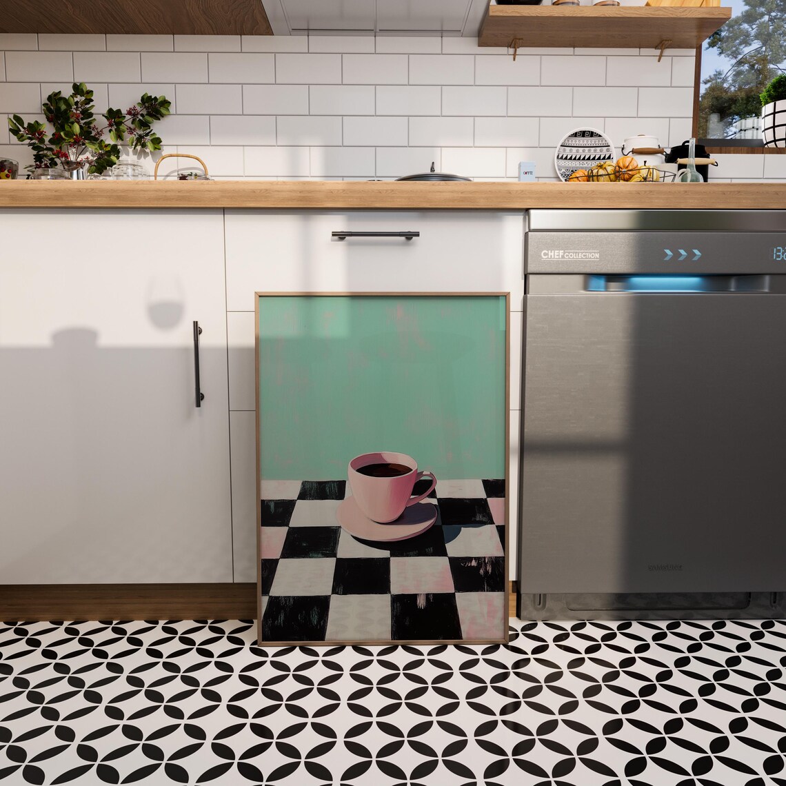 Retro Coffee Print, Checkerboard Kitchen Poster - Image 3