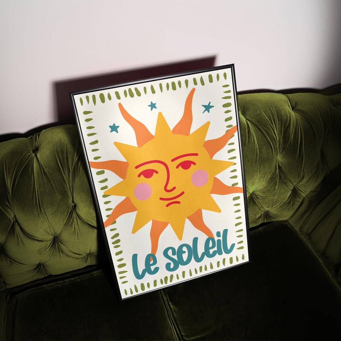 Sweet Sunny Le Soleil Smiling Sun Face Cute French Nursery Print Art - Image 2