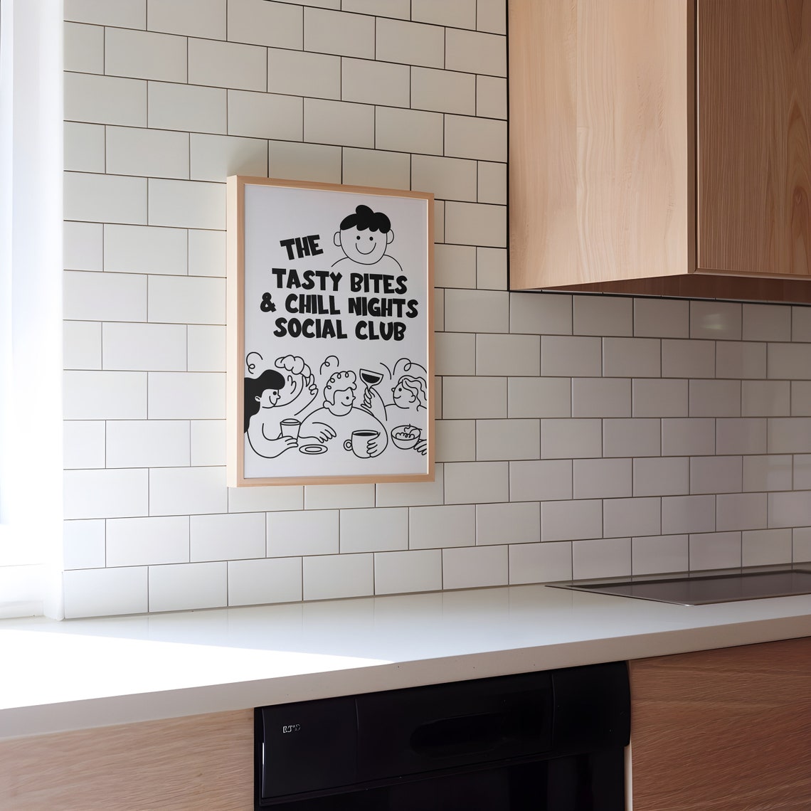 Tasty Bites Chill Nights Social Club Fun Dining Line Art Print - Image 3