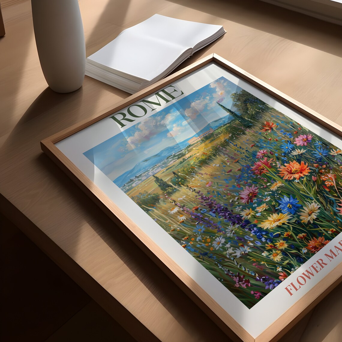 Rome Flower Market Italy Colorful Wildflower Meadow Travel Poster - Image 3
