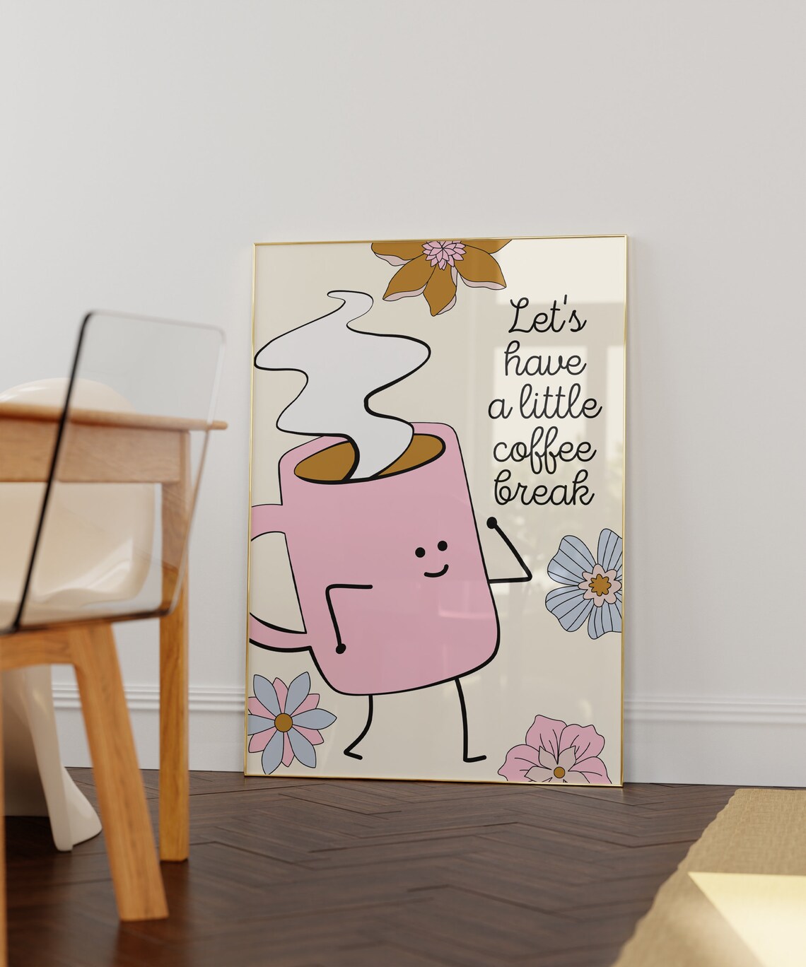 Cute Character Coffee Break Print, Retro Kitchen Decor - Image 3