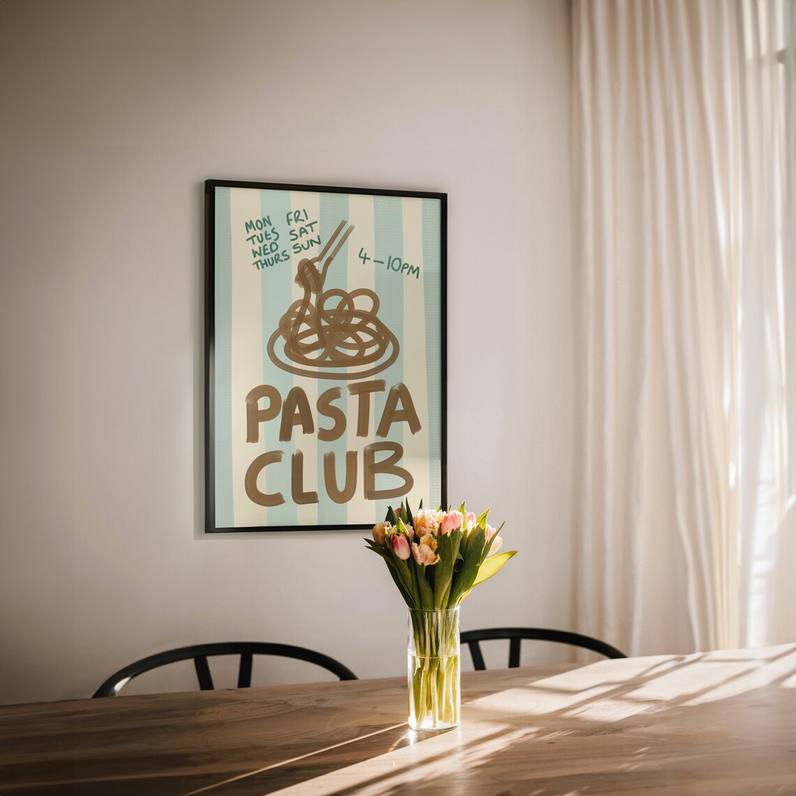 Pasta Club Spaghetti Italian Kitchen Retro Hand Drawn Food Poster - Image 3