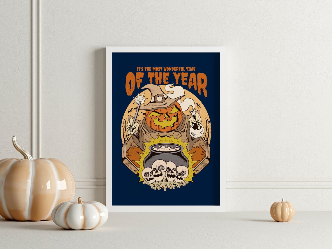 It's The Most Wonderful Time Pumpkin Witch Cauldron Halloween Poster - Image 2