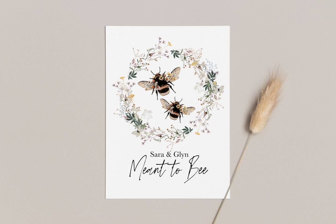 Personalised Couple Bee Print, Bee Happy Quote Art Print - Image 2