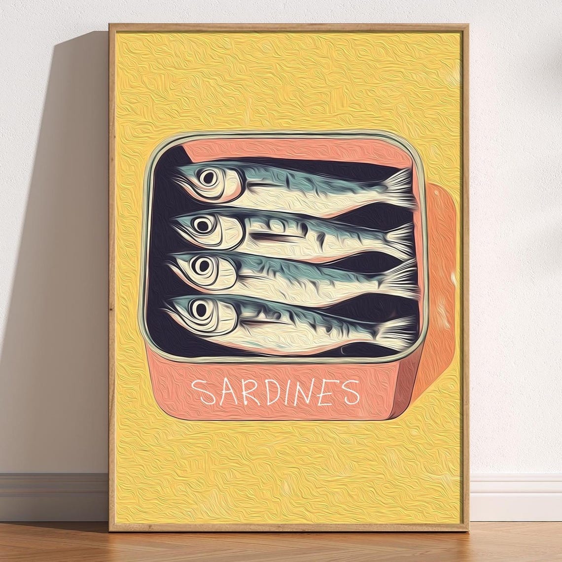 Retro Sardine Tin Fish Poster, Quirky Vintage Seafood