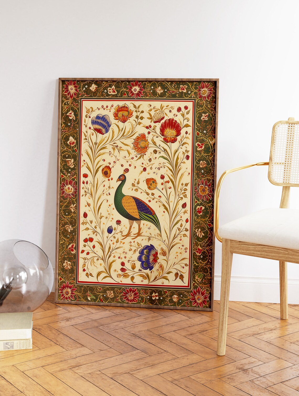 Indian Peacock Floral Traditional Miniature Painting Art Poster - Image 2